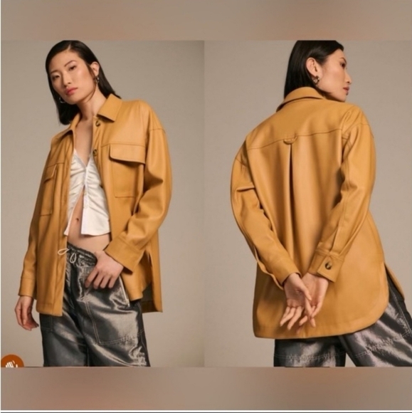 Maeve Anthropologie Faux Leather Oversized Shirt Jacket Shacket Camel Brown - Picture 3 of 8